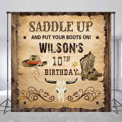 Aperturee - Retro Cowboy Saddle Up Custom 10th Birthday Backdrop