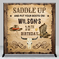 Aperturee - Retro Cowboy Saddle Up Custom 10th Birthday Backdrop