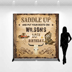 Aperturee - Retro Cowboy Saddle Up Custom 10th Birthday Backdrop