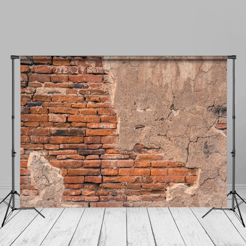 Aperturee - Retro Cracked Red Brick Wall Photography Backdrop