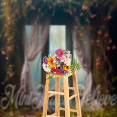 Aperturee - Retro Curtian Window Wilt Red Rose Tree Backdrop