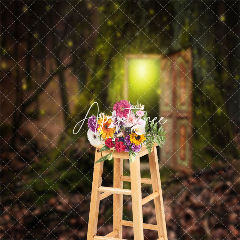 Aperturee - Retro Door Firefly Fariy Tale Forest Photo Backdrop