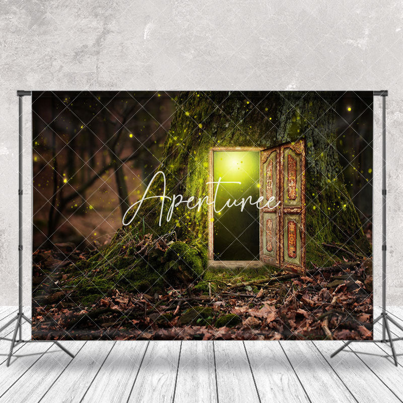 Aperturee - Retro Door Firefly Fariy Tale Forest Photo Backdrop