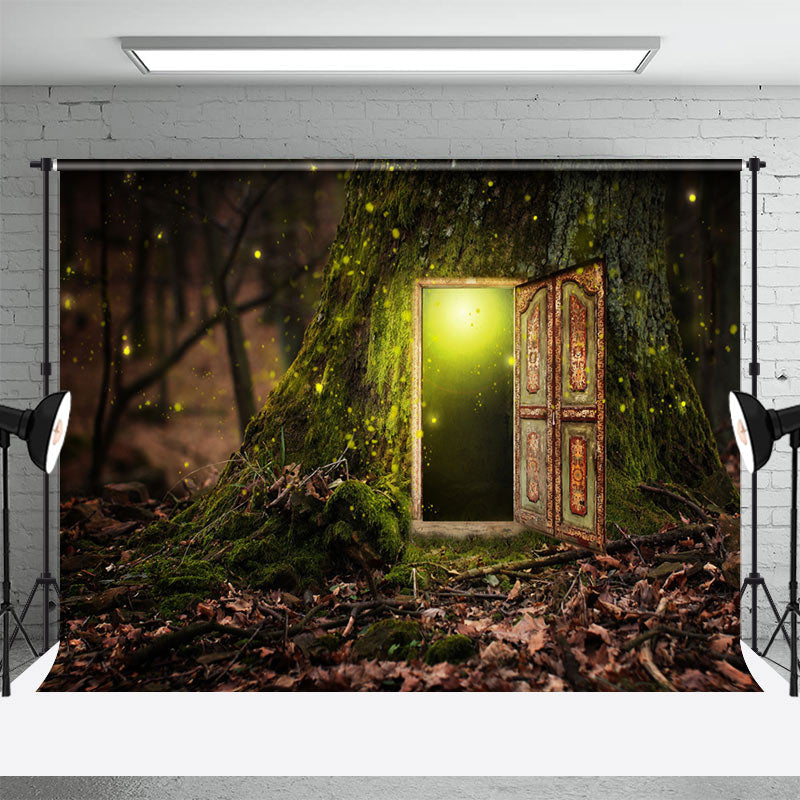 Aperturee - Retro Door Firefly Fariy Tale Forest Photo Backdrop