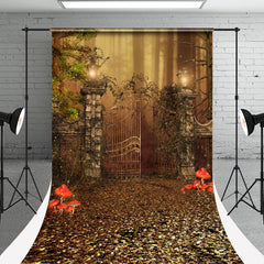 Aperturee - Retro Door Plant Autumn Sweep Photography Backdrop