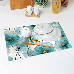 Aperturee - Retro Elegant Blue Floral Dining Set Of 4 Placemats