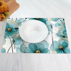 Aperturee - Retro Elegant Blue Floral Dining Set Of 4 Placemats