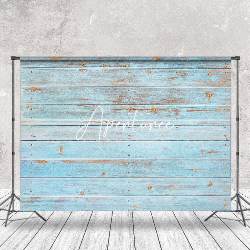 Aperturee - Retro Faded Blue Horizontal Stripe Wood Backdrop