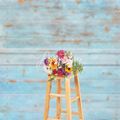 Aperturee - Retro Faded Blue Horizontal Stripe Wood Backdrop