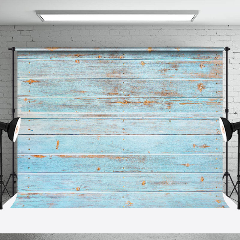 Aperturee - Retro Faded Blue Horizontal Stripe Wood Backdrop