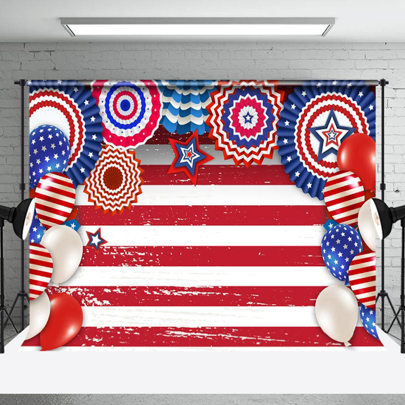 Aperturee - Retro Faded Wood USA Flag Floral 4th of July Backdrop