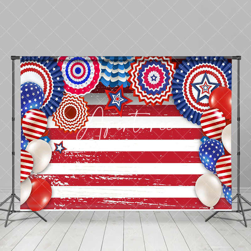 Aperturee - Retro Faded Wood USA Flag Floral 4th of July Backdrop