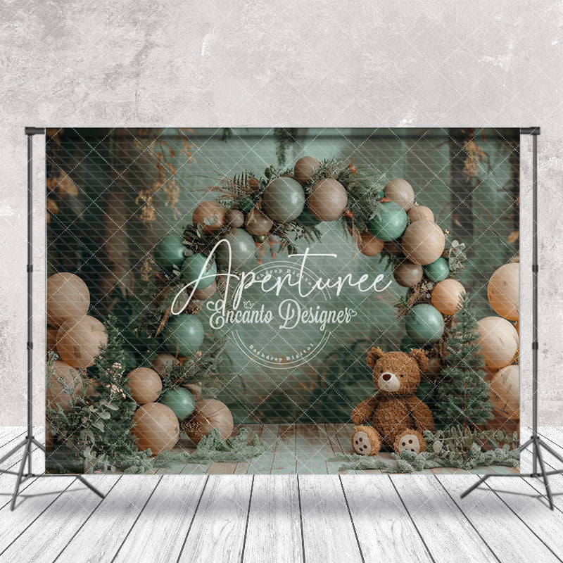 Aperturee - Retro Floor Balloons Bear Plant Cake Smash Backdrop