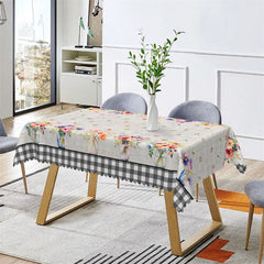 Aperturee - Retro Floral Black White Plaid Rectangle Tablecloth