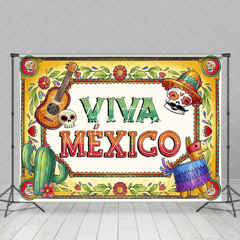 Aperturee - Retro Floral Viva Mexico Independence Day Backdrop