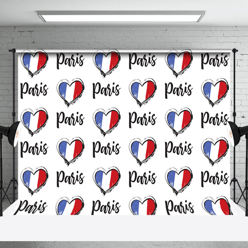 Aperturee - Retro French Flag Heart Paris Bastille Day Backdrop