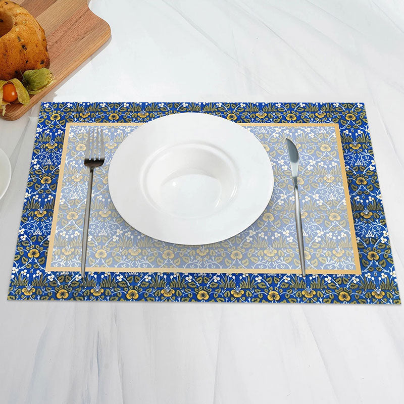 Aperturee - Retro Gorgeous Blue Yellow Dinner Set Of 4 Placemats