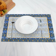 Aperturee - Retro Gorgeous Blue Yellow Dinner Set Of 4 Placemats