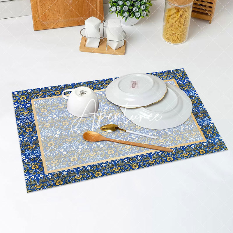 Aperturee - Retro Gorgeous Blue Yellow Dinner Set Of 4 Placemats