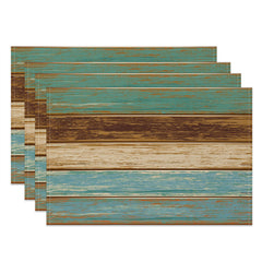 Aperturee - Retro Green Blue Brown Wood Grain Set Of 4 Placemats