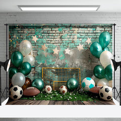 Aperturee - Retro Green Brick Wall Football Cake Smash Backdrop