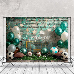 Aperturee - Retro Green Brick Wall Football Cake Smash Backdrop