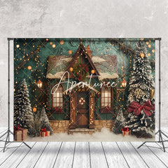 Aperturee - Retro Green House Trees Christmas Photo Backdrop