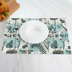 Aperturee - Retro Green Leaves Floral Dining Set Of 4 Placemats