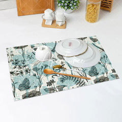 Aperturee - Retro Green Leaves Floral Dining Set Of 4 Placemats