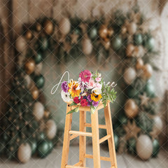 Aperturee - Retro Grey Green Wall Balloons Xmas Tree Backdrop