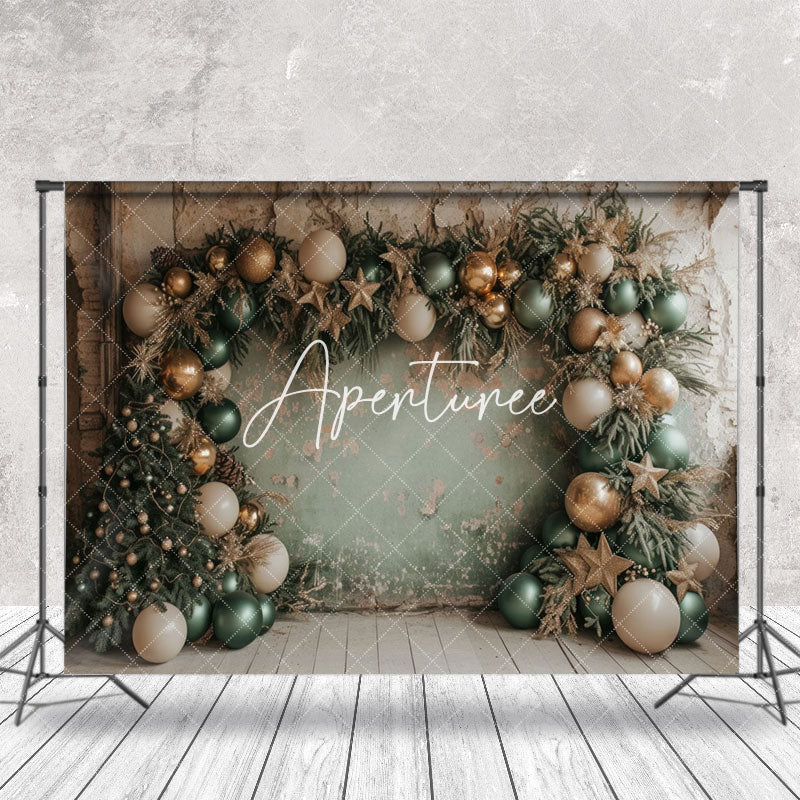 Aperturee - Retro Grey Green Wall Balloons Xmas Tree Backdrop