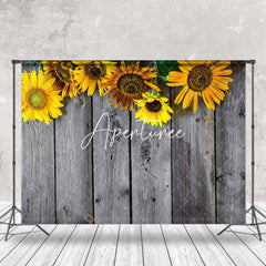 Aperturee - Retro Grey Wood Texture Sunflower Summer Backdrop