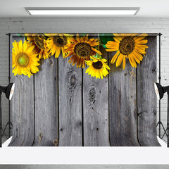 Aperturee - Retro Grey Wood Texture Sunflower Summer Backdrop