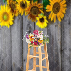 Aperturee - Retro Grey Wood Texture Sunflower Summer Backdrop