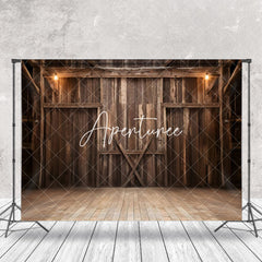 Aperturee - Retro Interior Wooden Barn Door Floor Photo Backdrop