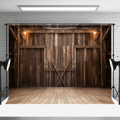 Aperturee - Retro Interior Wooden Barn Door Floor Photo Backdrop