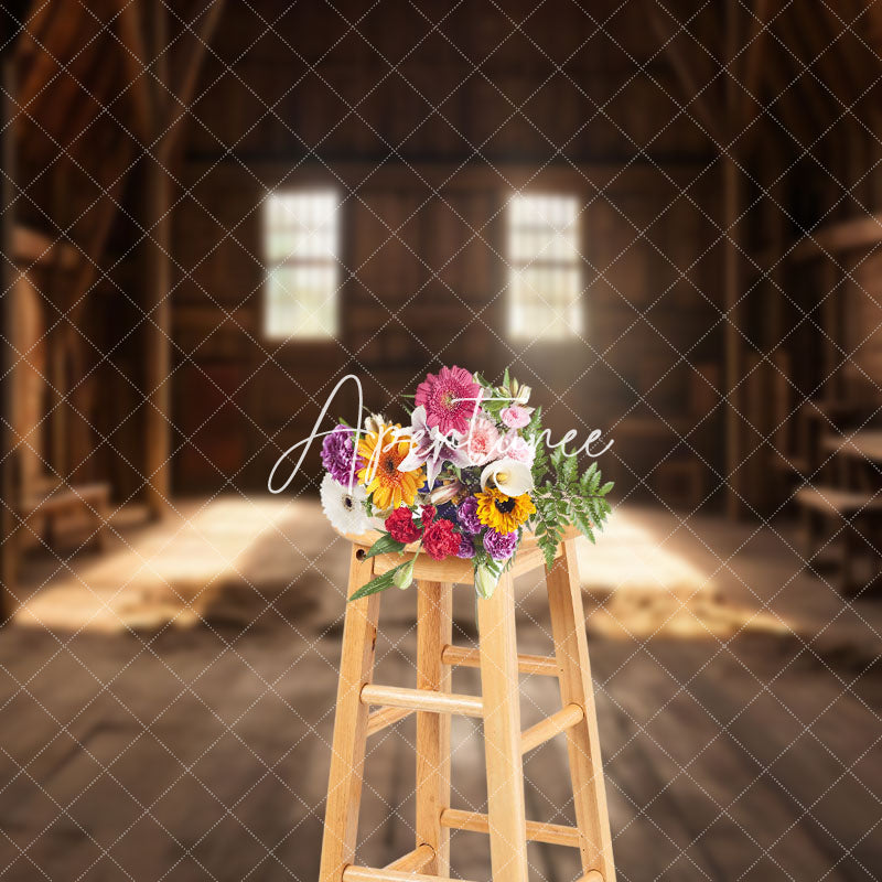 Aperturee - Retro Interior Wooden Barn Shadow Photo Backdrop