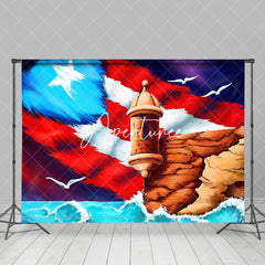 Aperturee - Retro Lighthouse Usa Flag Independence Day Backdrop