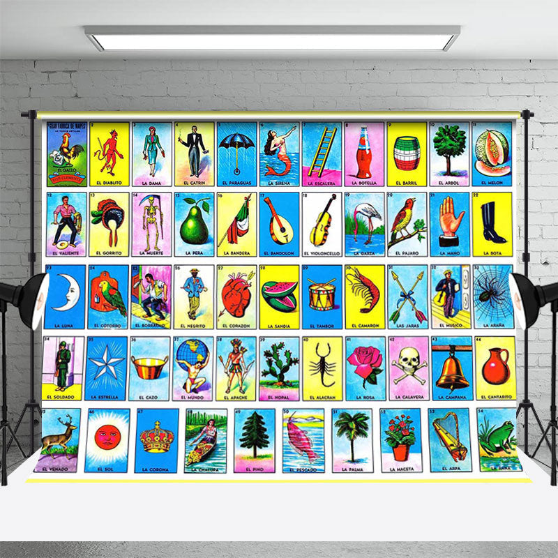 Aperturee - Retro Loteria Mexicana Bingo Card Party Backdrop