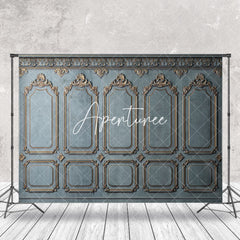 Aperturee - Retro Luxury Blue Gold Interior Wall Photo Backdrop