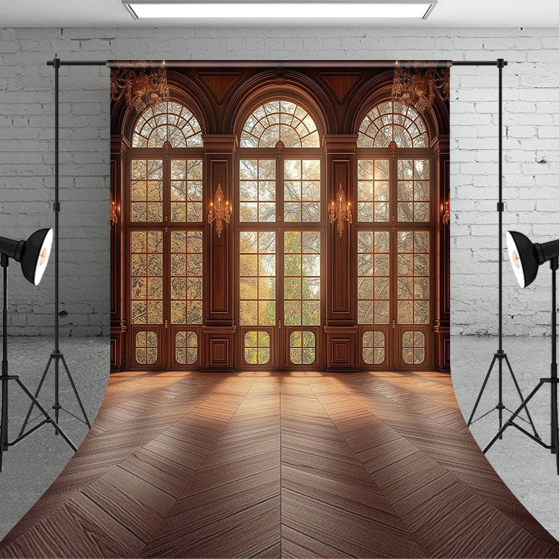 Aperturee - Retro Luxury Brown Floor Window Backdrop For Photo