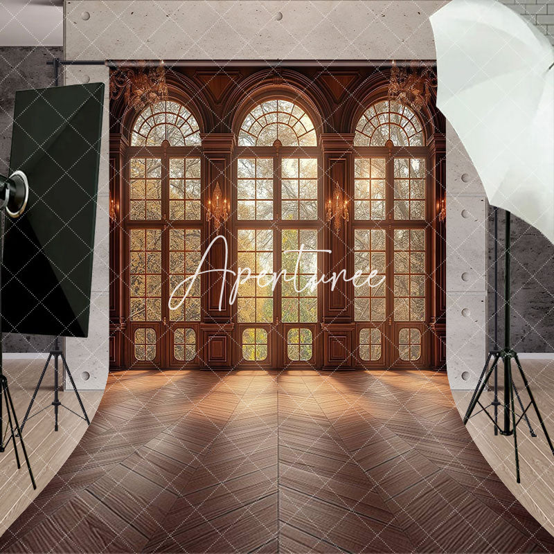 Aperturee - Retro Luxury Brown Floor Window Backdrop For Photo