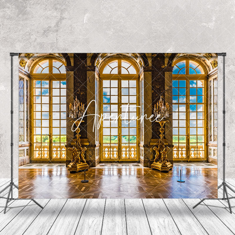 Aperturee - Retro Luxury Brown Marble Window Backdrop For Photo