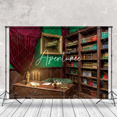 Aperturee - Retro Luxury Desk Books Green Wall Photo Backdrop