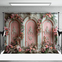 Aperturee - Retro Luxury White Pink Floral Wall Wedding Backdrop