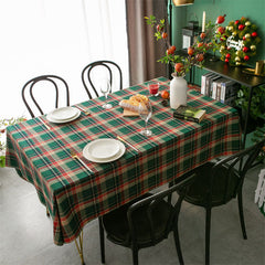 Aperturee - Retro Nordic Plaid Green Check Holiday Tablecloth