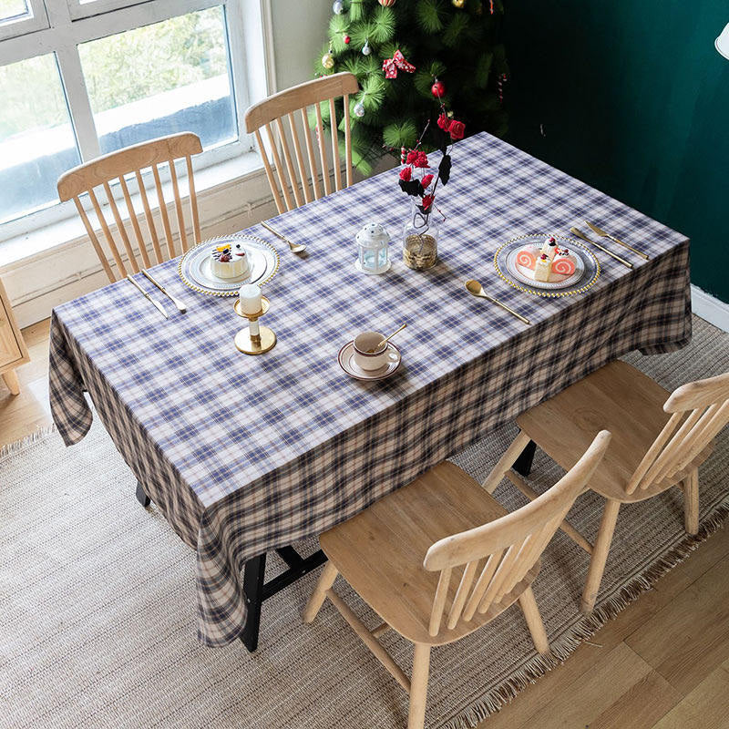 Aperturee - Retro Nordic Plaid Grey Check Holiday Tablecloth