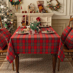 Aperturee - Retro Nordic Plaid Red Check Holiday Tablecloth