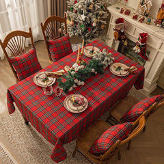 Aperturee - Retro Nordic Plaid Red Check Holiday Tablecloth