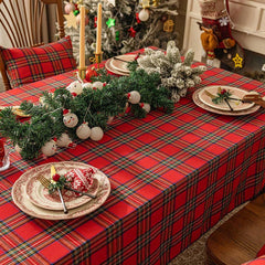 Aperturee - Retro Nordic Plaid Red Check Holiday Tablecloth